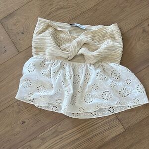 Beige and White Knitted Lace Top